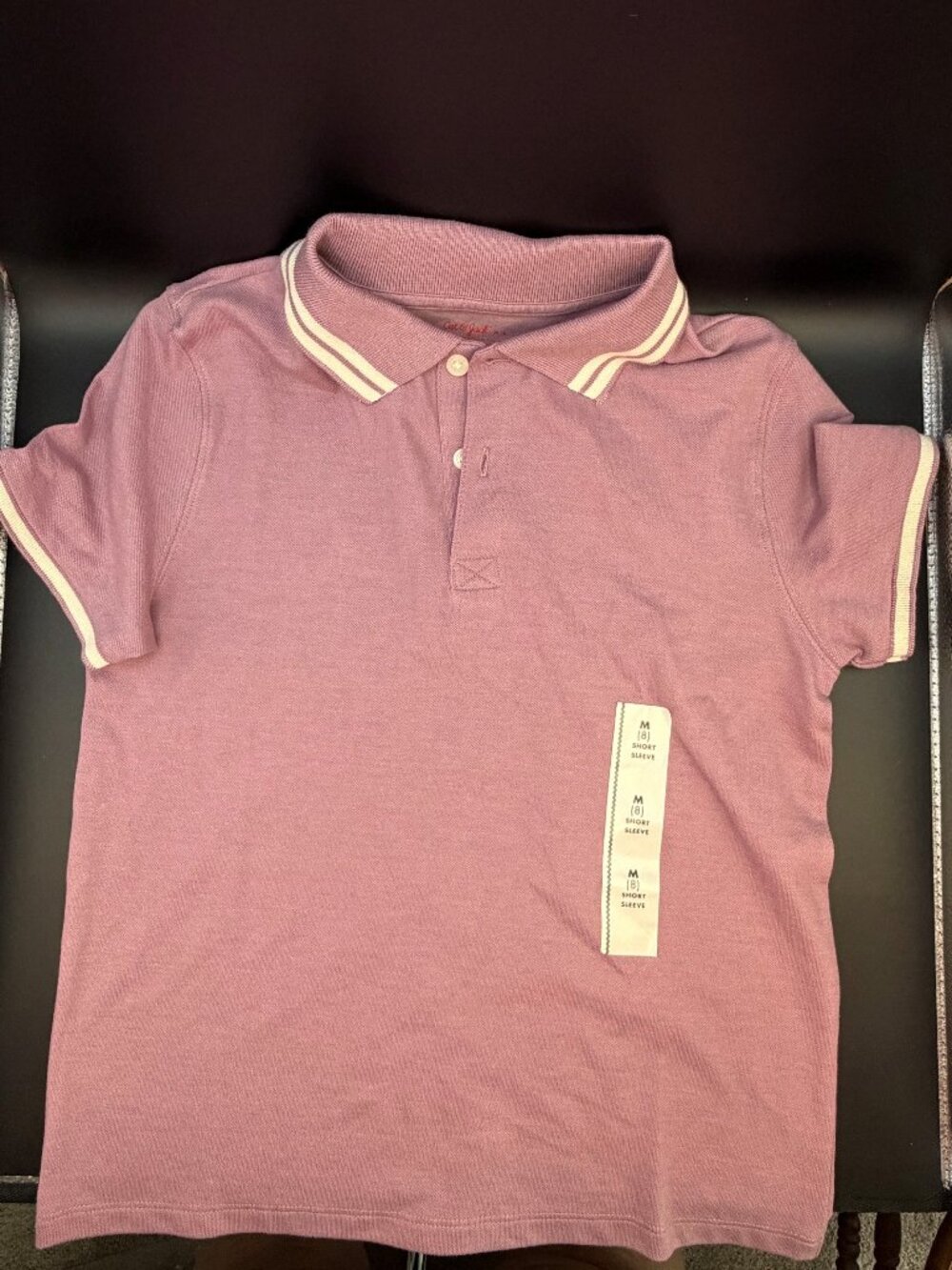 Cat & Jack Boys Polo Shirt M 8 Dusty Pink Cream Trim Short Sleeve